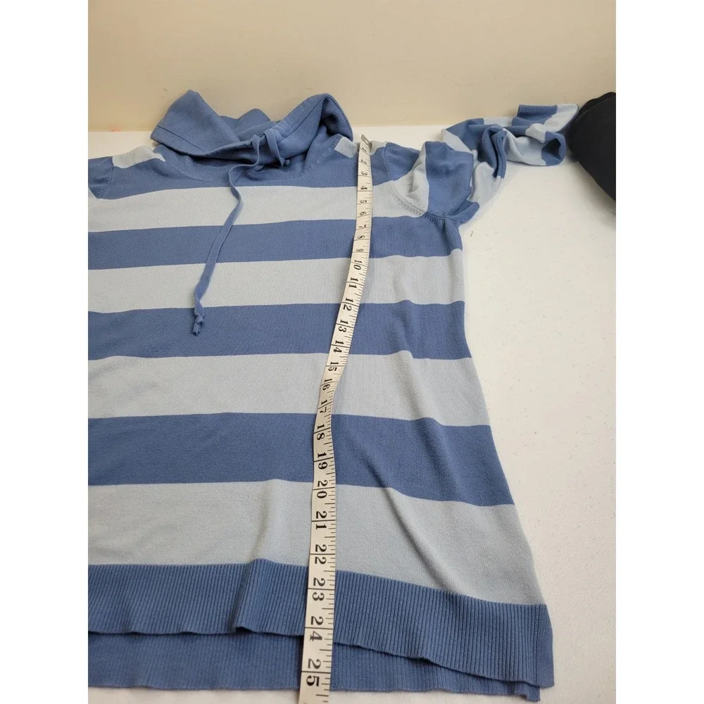 Christopher & Banks Sweater Cowl Neck Striped Pullover Coastal Blue White XL